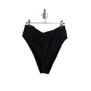 Aerie Bikini Bottom Womens Large Black Crossover High Cut Cheeky UPF 50